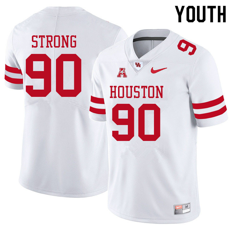 Youth #90 Zykeius Strong Houston Cougars College Football Jerseys Sale-White - Click Image to Close